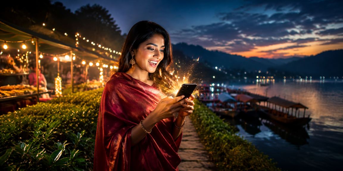 রাঙামাটির চা বাগানে একজন ব্যবহারকারী মোবাইলে গেমিং করছেন