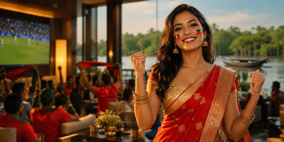 সুন্দরবনের পাশে একজন বাংলাদেশি খেলোয়াড় মোবাইলে ক্যাসিনো গেম উপভোগ করছেন